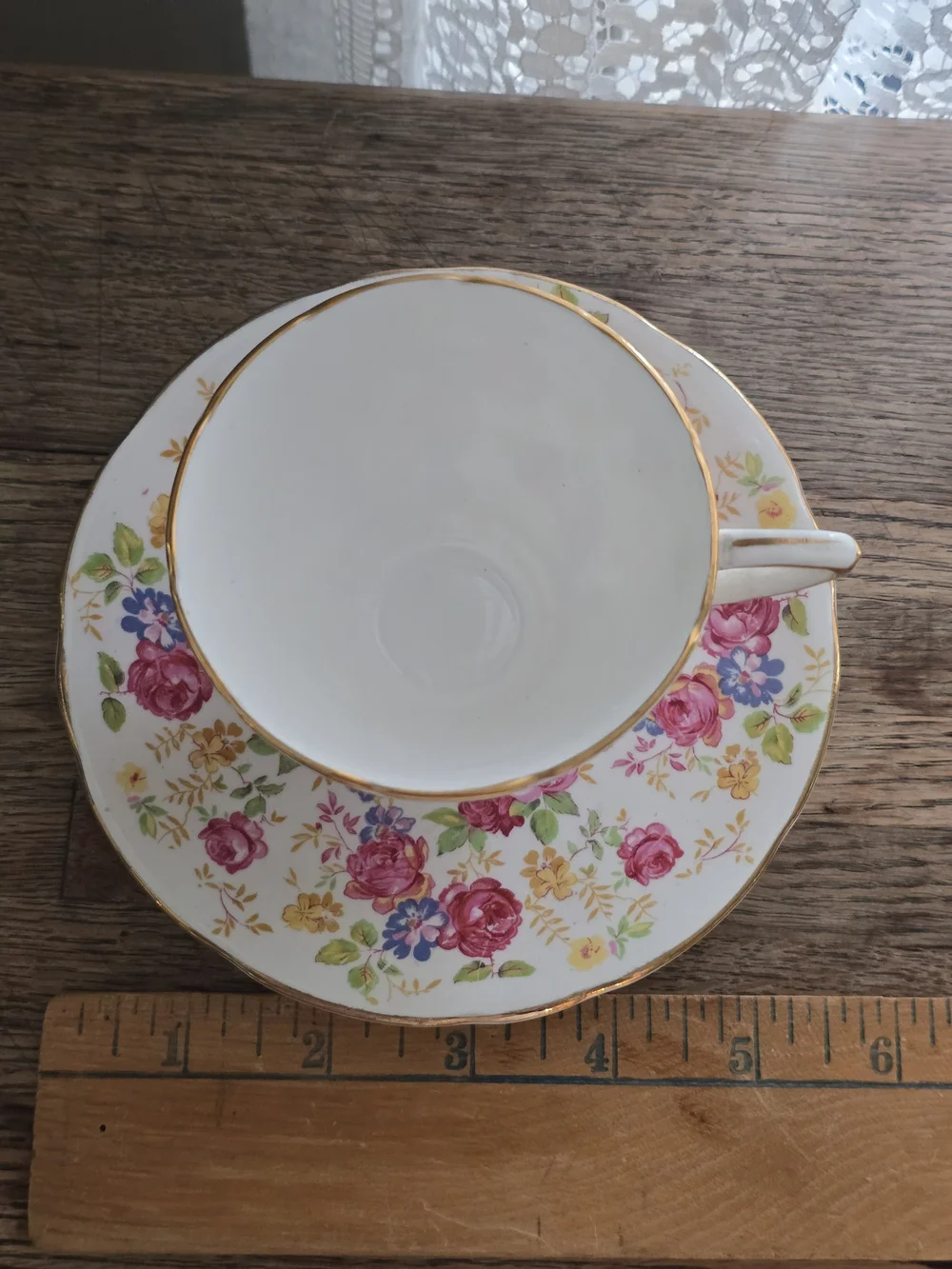 Vintage June Roses Floral Bone China Porcelain Teacup & Saucer Set - Pink Floral